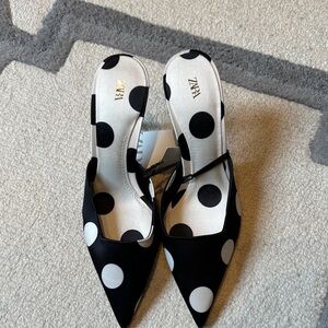 Zara Black and White Polka Dot Mules